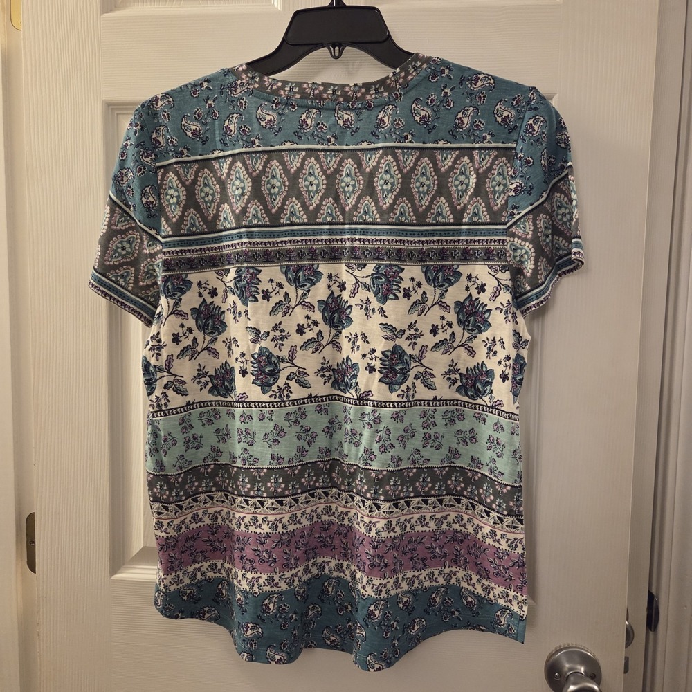Loft sz XL floral geo print short slv t-shirt NWT boho casual garden spring - Picture 6 of 11